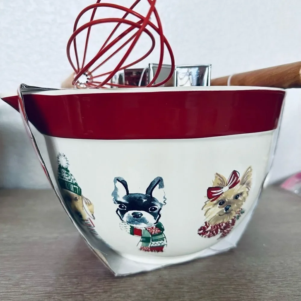 Christmas Dogs 5-pc Bakeware Mixing Bowl Utensils Holiday Gift Set